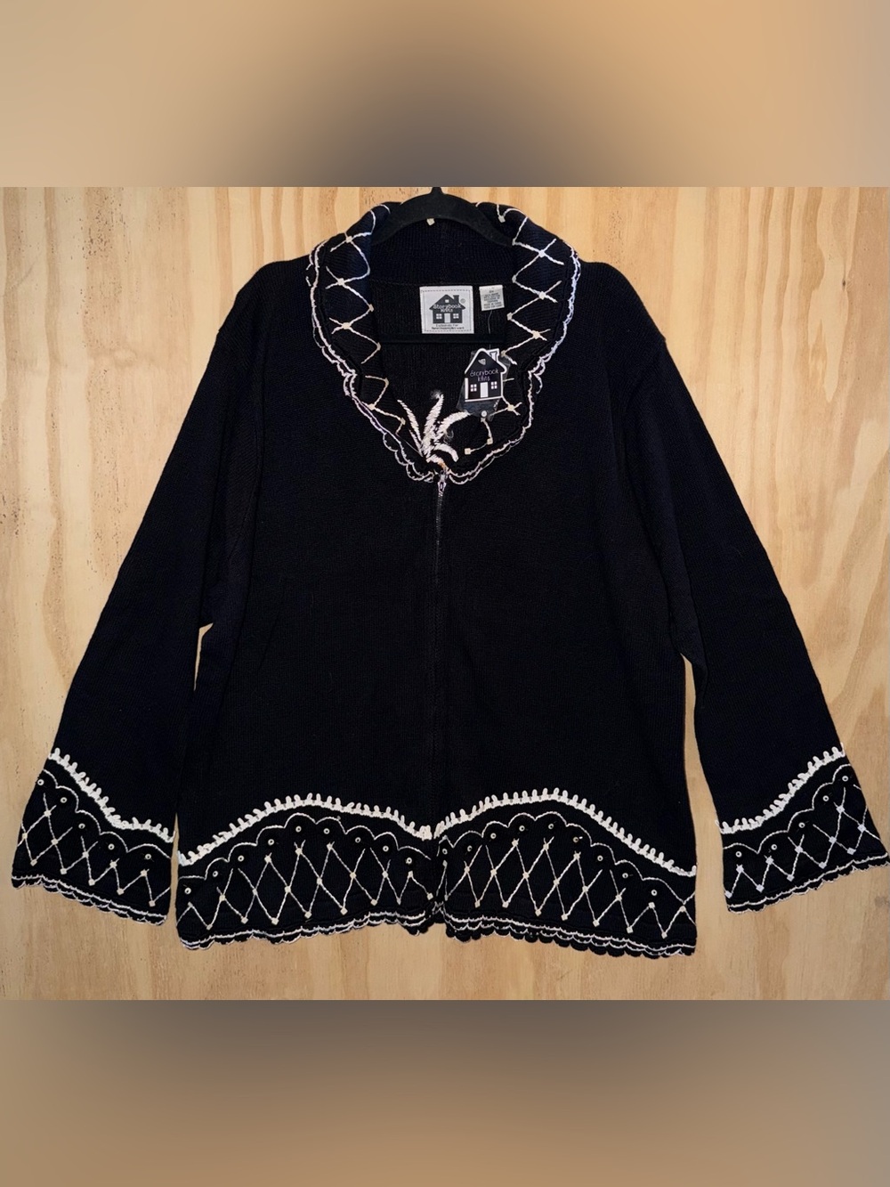 3X NWT Storybook Knits Black Cardigan Pineapple Bell Long Sleeves Vintage